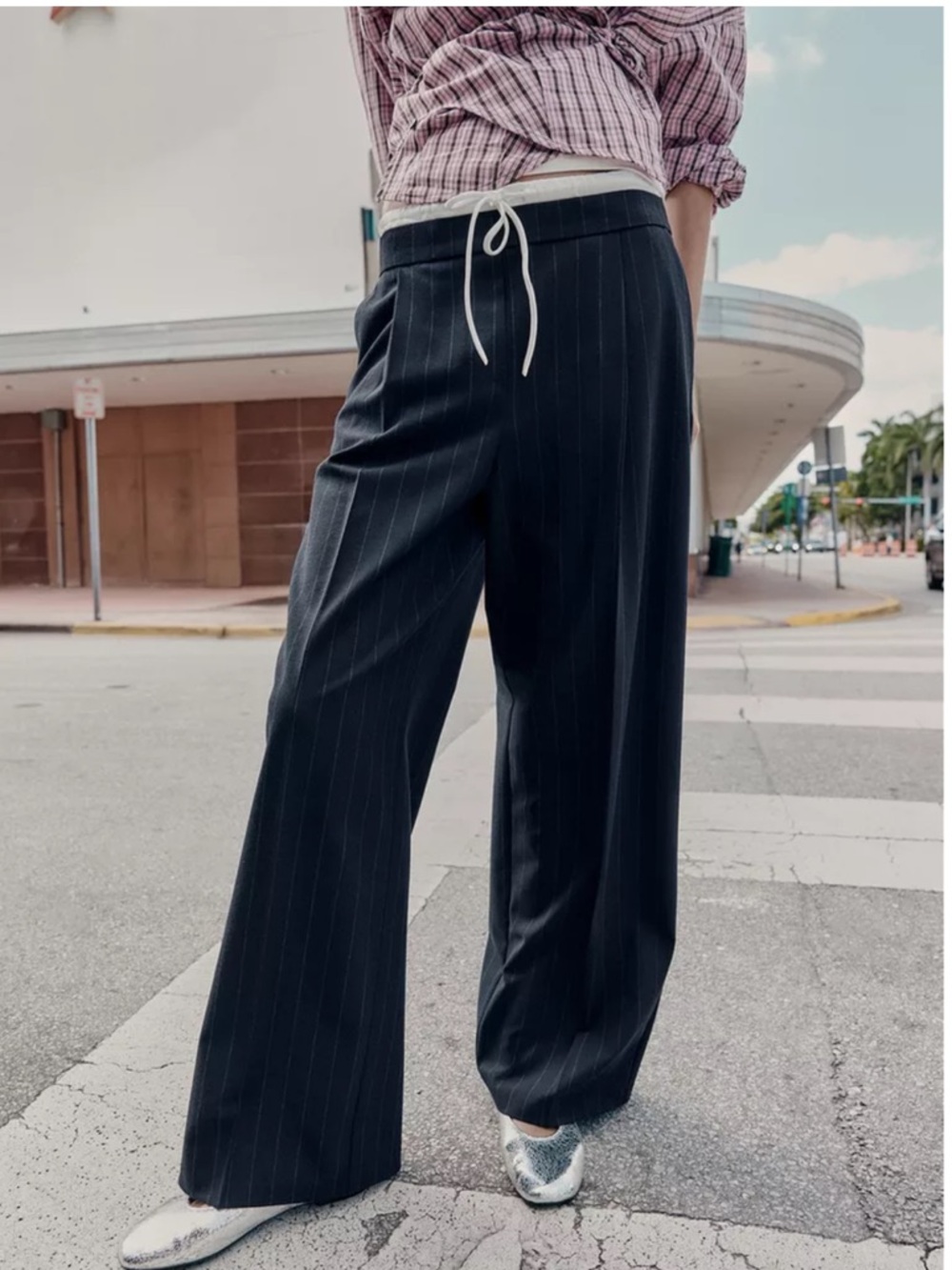 Zara Wide Leg Pants with Double Waistband